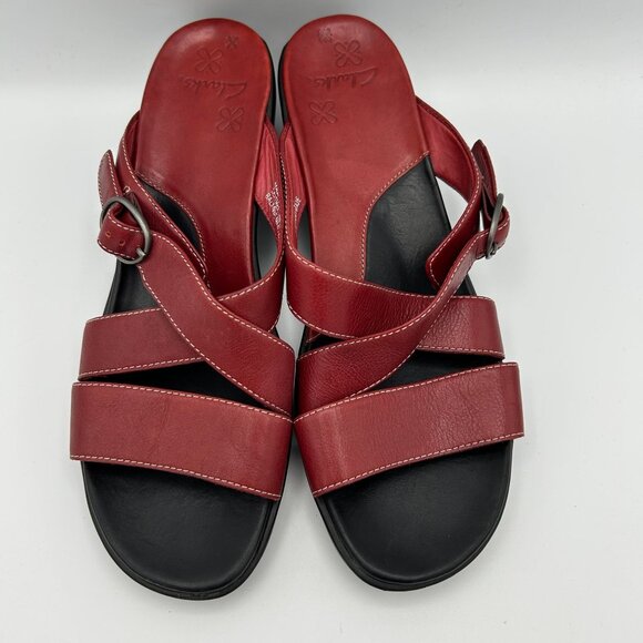 Clarks Womens Red Leather Strappy Sandals With Black Sole Size 9M - Picture 7 of 8